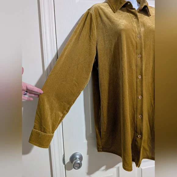 Soft Surroundings Textured Velvet Boyfriend Shirt Women's Large Amber Yellow - Picture 4 of 10